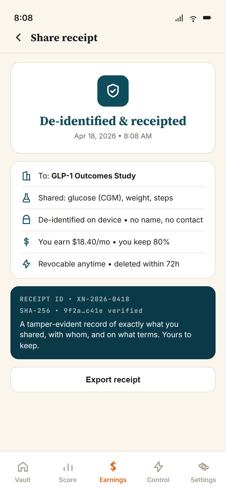 Tamper-evident share receipt